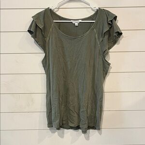 Time and Tru Olive Green Ruffle Sleeve Tank Top
